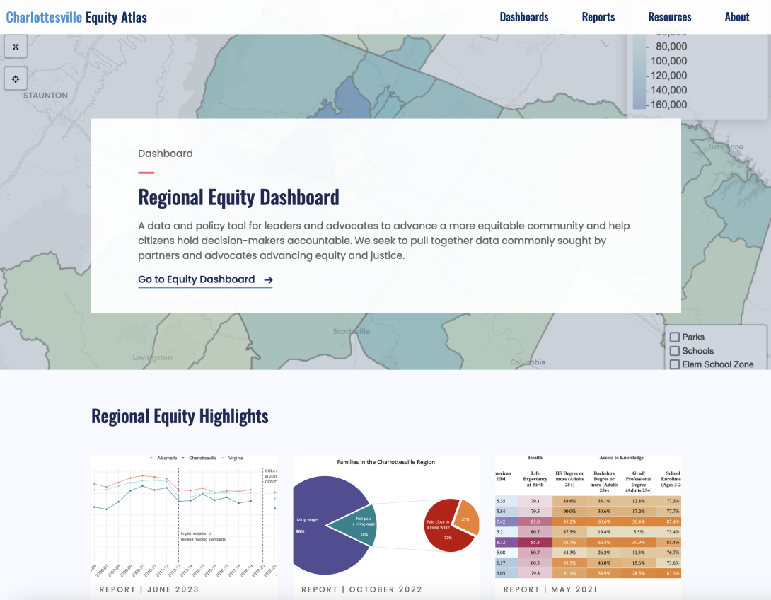 Screen shot of the Charlottesville Regional Equity Atlas site