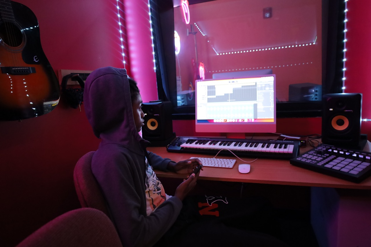 Student in a music studio