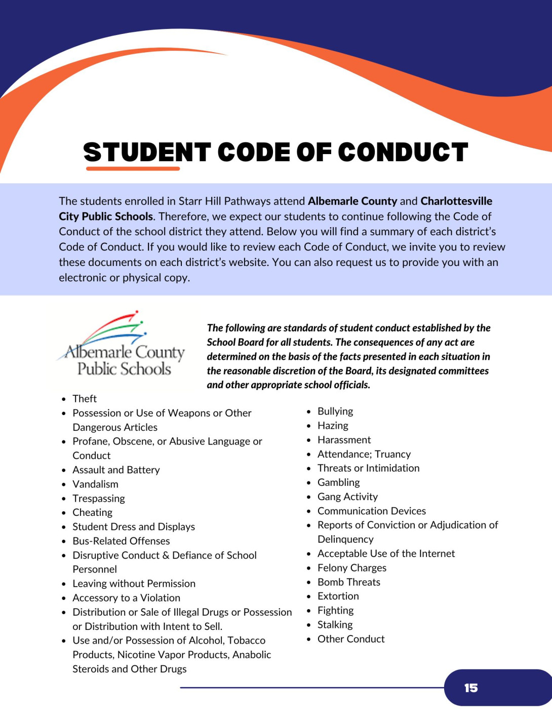 SHP Student Code of Conduct Cover Page