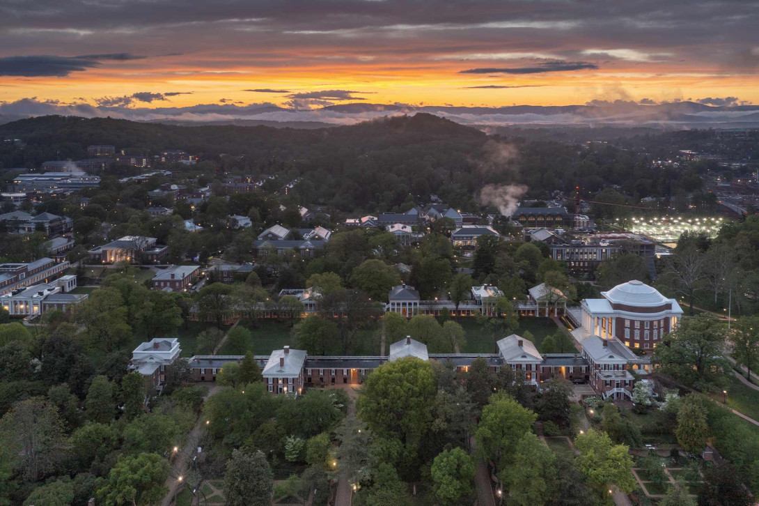 Aerial photo of UVA grounds.